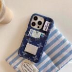 LouisV-Style Monogram Cow Fabric Card Holder Phone Case for iPhone - Image 3
