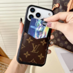 Monogram Style Leather Card Holder Phone Case for iPhone - Image 4