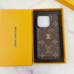 LouisV-Style Monogram Leather Card Holder Phone Case for iPhone - Image 2