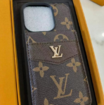 LouisV-Style Monogram Leather Card Holder Phone Case for iPhone - Image 3