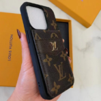 LouisV-Style Monogram Leather Card Holder Phone Case for iPhone - Image 4