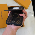 LouisV-Style Monogram Leather Card Holder Phone Case for iPhone - Image 7