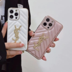 YSL Quilted Leather Phone Case with Metal Logo – Slim Luxury Protective Case for iPhone 11 to iPhone 17 - Image 6