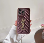 YSL Quilted Leather Phone Case with Metal Logo – Slim Luxury Protective Case for iPhone 11 to iPhone 17 - Image 9