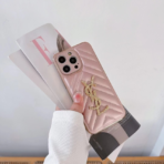 YSL Quilted Leather Phone Case with Metal Logo – Slim Luxury Protective Case for iPhone 11 to iPhone 17 - Image 10