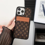 LouisV Style Leather Card Holder Phone Case for iPhone 11–17 | Slim Luxury Wallet Cover - Image 3