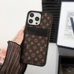 LouisV Style Leather Card Holder Phone Case for iPhone 11–17 | Slim Luxury Wallet Cover - Image 2
