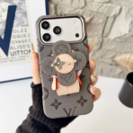 LouisV Luxury Monogram Leather iPhone Case with 3D Floral Charm – Designer Inspired Premium Cover - Image 6