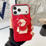 LouisV Luxury Monogram Leather iPhone Case with 3D Floral Charm – Designer Inspired Premium Cover - Image 5