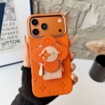 LouisV Luxury Monogram Leather iPhone Case with 3D Floral Charm – Designer Inspired Premium Cover - Image 4