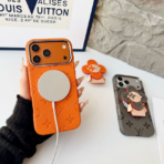 LouisV Luxury Monogram Leather iPhone Case with 3D Floral Charm – Designer Inspired Premium Cover - Image 12