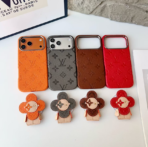 LouisV Luxury Monogram Leather iPhone Case with 3D Floral Charm – Designer Inspired Premium Cover - Image 2