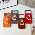 LouisV Luxury Monogram Leather iPhone Case with 3D Floral Charm – Designer Inspired Premium Cover