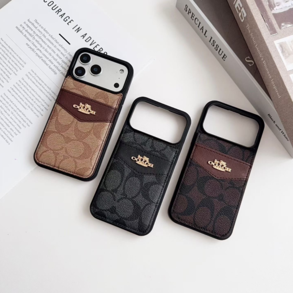 COACH Signature Canvas iPhone Case with Card Holder – Series 12 to 17 Luxury Designer Protective Cover