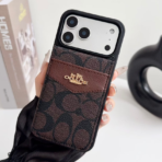 COACH Signature Canvas iPhone Case with Card Holder – Series 12 to 17 Luxury Designer Protective Cover - Image 3