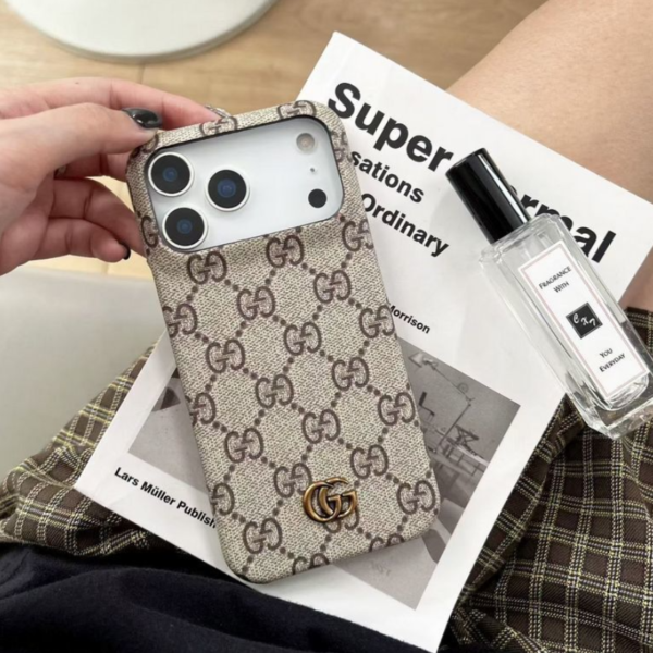 Luxury GG Monogram Designer Phone Case – Premium Protective Cover for iPhone 12 to iPhone 17