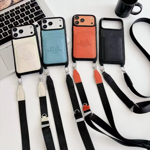 HMS Leather Crossbody iPhone Case with Strap – Luxury Designer Style Phone Case for iPhone 14, 15, 16 & 17 Series